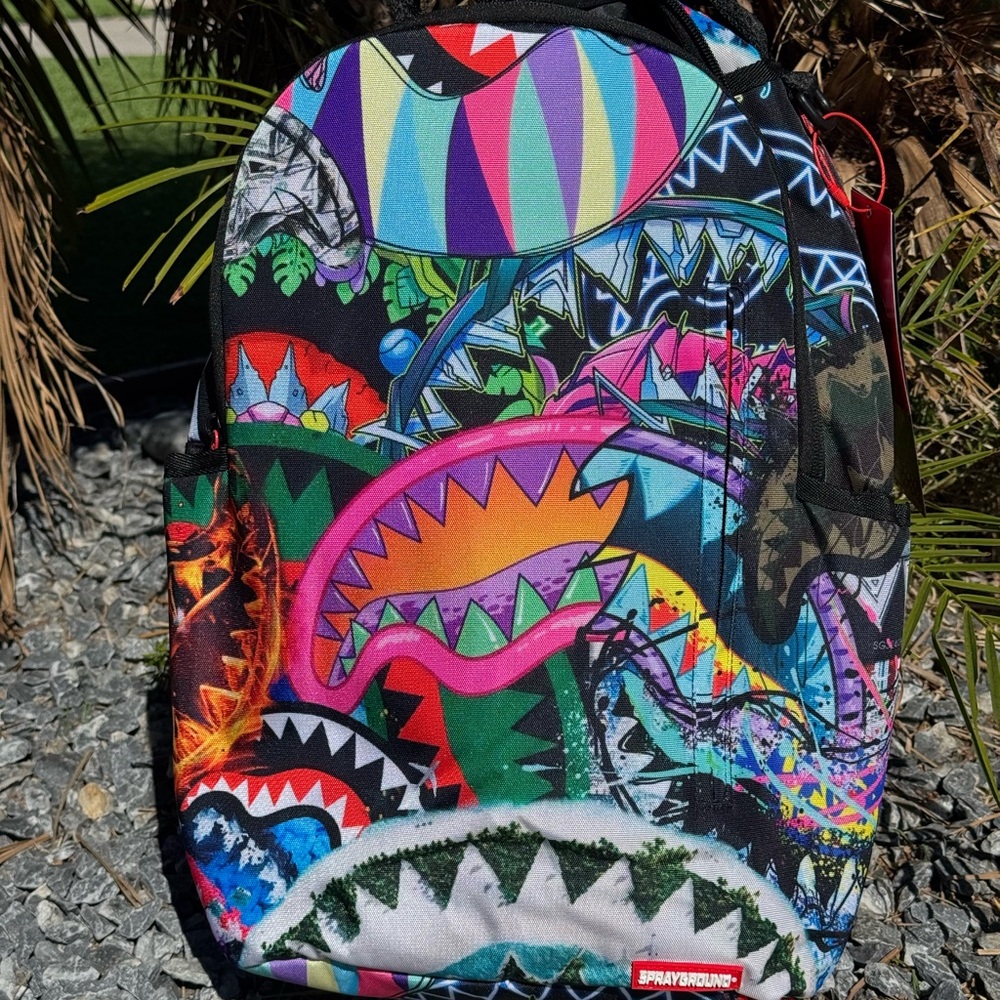 Sprayground Multicolor Graphic Backpack CANT STOP THE SHARK DLXSR BACKPACK